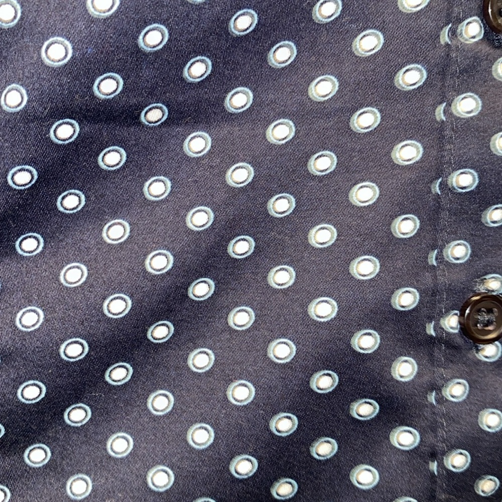Navy blue white  button up button down ruched side fitted women’s blouse top med - Picture 5 of 11